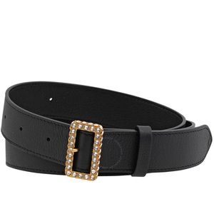 Burberry Crystal Buckle Black Leather Belt